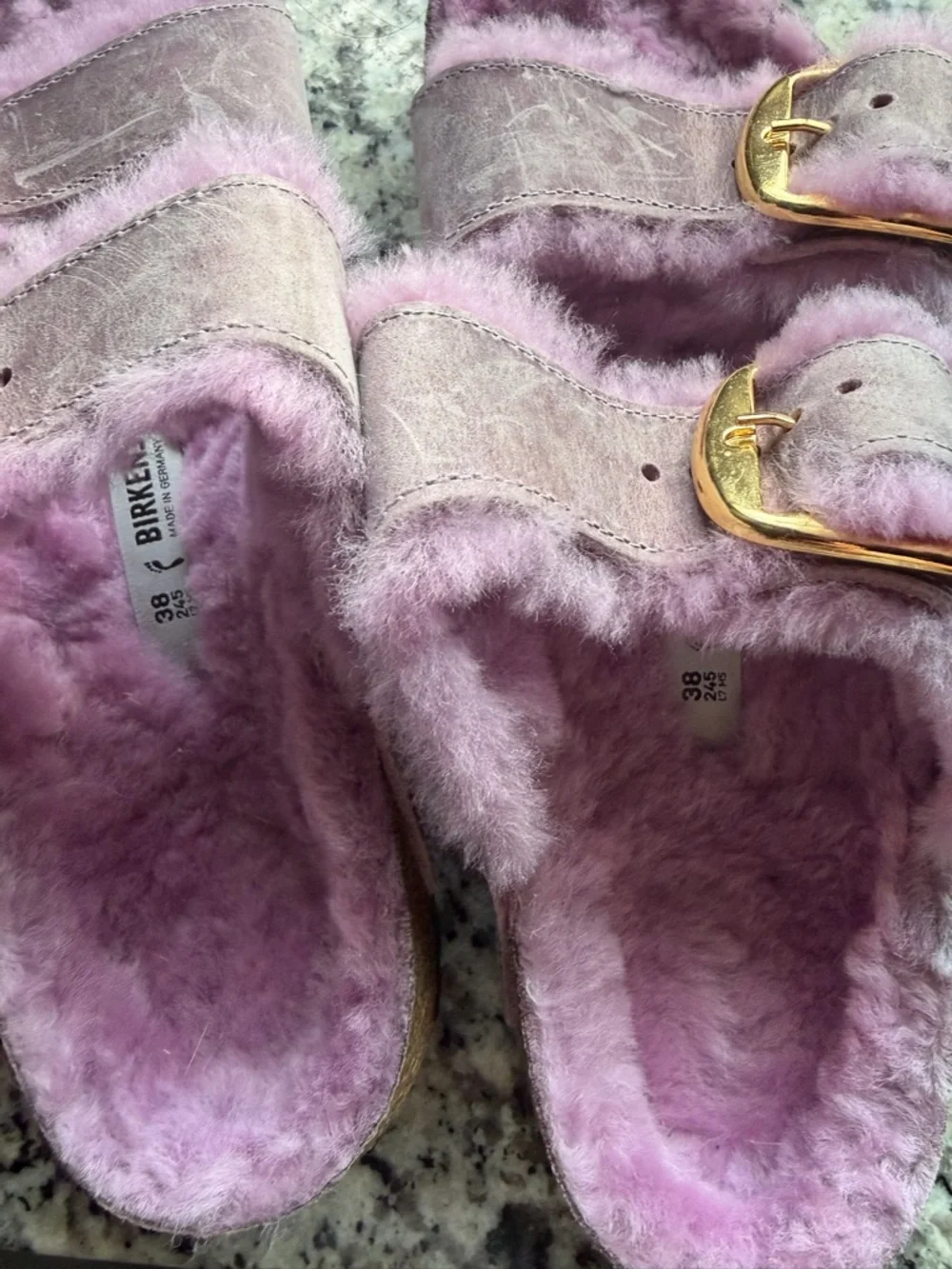Birkenstock Plush Fuzzy Slide Sandals in Lavender Pink - Picture 4 of 8